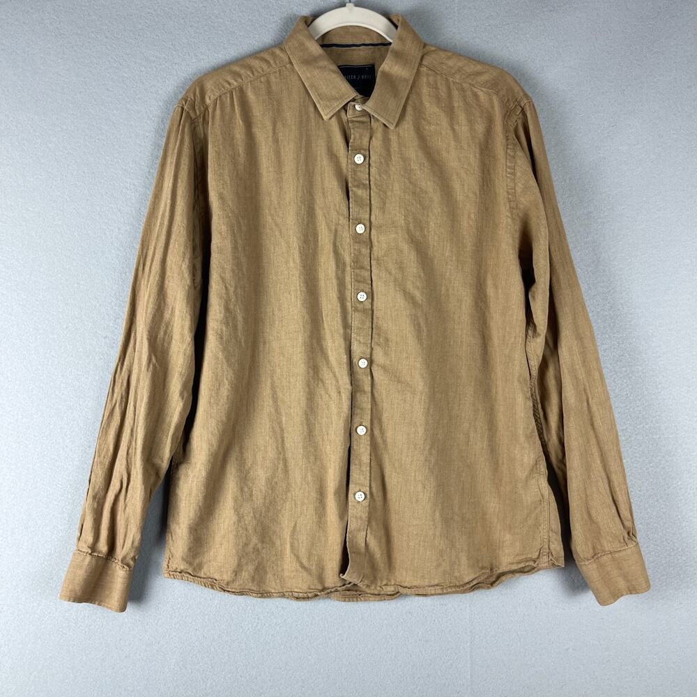 Stitch Note Shirt Mens Large‎ Tan Beige Button Up Egyptian Cotton Minimal LS